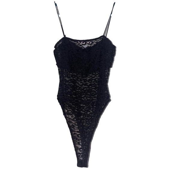 Le Lis Mesh Bodysuit Women Small Cami Tank Lace Edgy Leopard Sheer Black Party - Picture 3 of 11